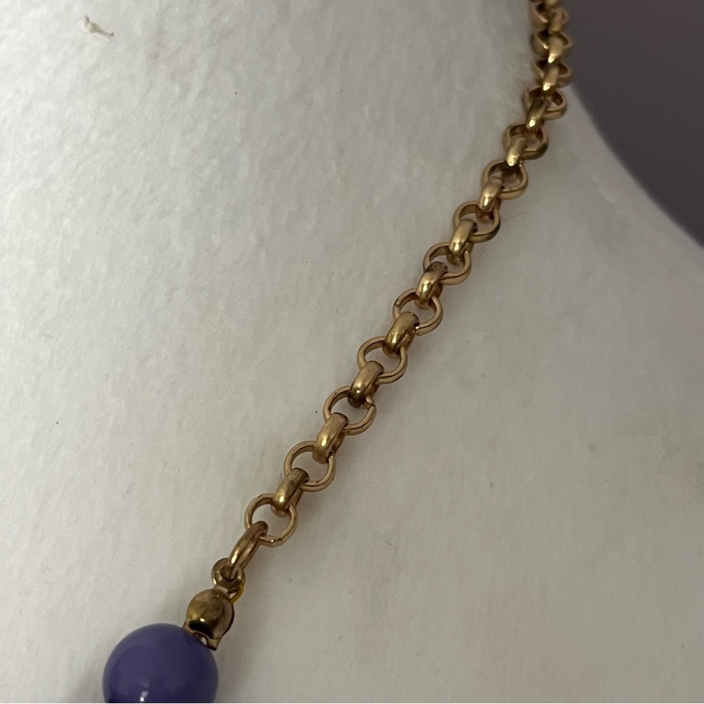 Elegant Purple and Gold Tone Statement Necklace - Picture 4 of 5